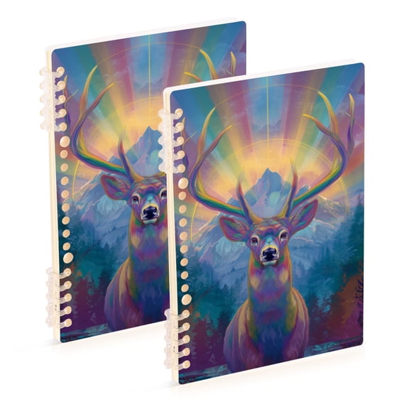 Deer with Aurora Light Notebook Detachable Coil Notebook Diary Plan Book A5 Size 60 Pages 2 Pack