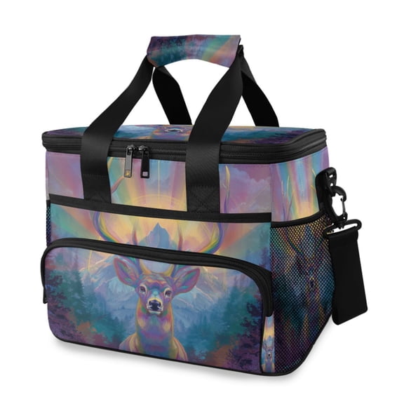 Deer with Aurora Light Portable Cooler Lunch Box Reusable Insulated Lunch Bag Leakproof 15L