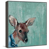 Deer with Bowtie Floater Framed Painting Print on Canvas