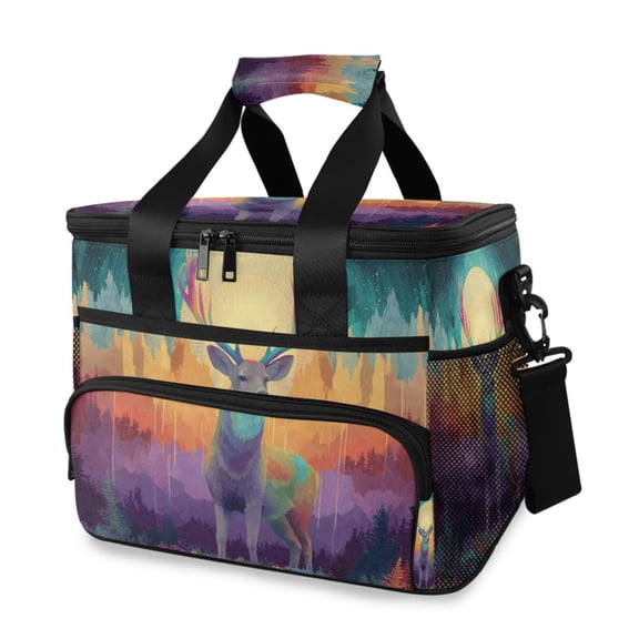 Deer with Rainbow Colored Mountains Portable Cooler Lunch Box Reusable Insulated Lunch Bag Leakproof 15L