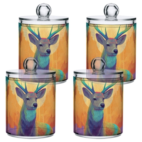Deer with Rainbow Colored Mountains Translucent Plastic Cans Storage Canisters with Lid Set of 4