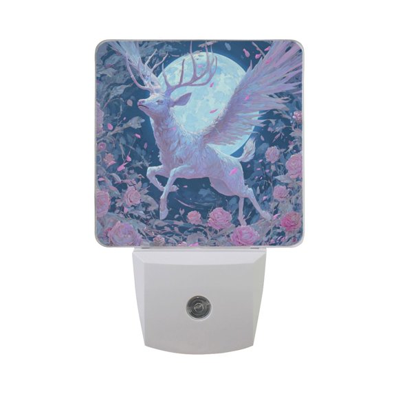 Deer with Wings Roses Moonlight LED Night Light Sensor Lamp Plug-in Adjustable Brightness 2 Pack
