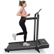 DeerRun Foldable Walking Pad Treadmill for Home & Office, Under Desk Walking Pad Treadmill with 9% Manual Incline and Handlebar, 0.6 7.5 MPH, 300 lb Capacity, App & Remote Control