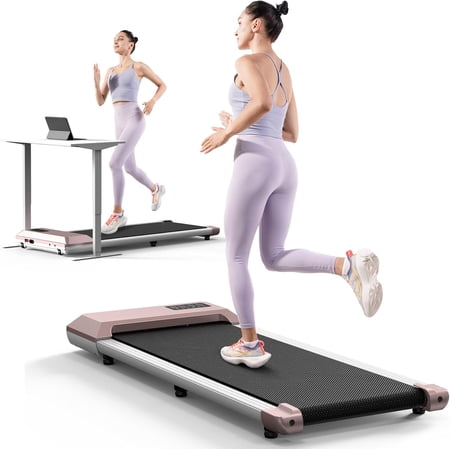 DeerRun Walking Pad 2 in 1 Under Desk Treadmill, 2.5HP Low Noise Walking Pad Running Jogging Machine with Remote Control for Home Office, Lightweight Portable Desk Treadmill Installation Free