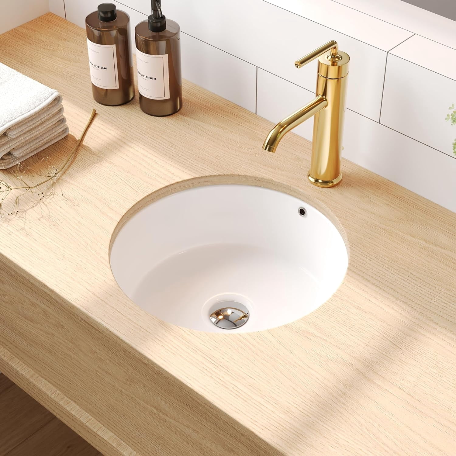 DeerValley 16.14"x15.95" Undermount Bathroom Sink Small Round ...