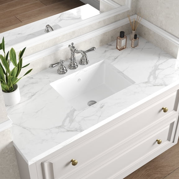 DeerValley 18.31 in. Rectangular Undermount Bathroom Sink, White Ceramic Vanity Sink with Overflow, Modern Under Counter Lavatory Wash Basin for Bathroom Vanity, Powder Room, Faucet Not Included