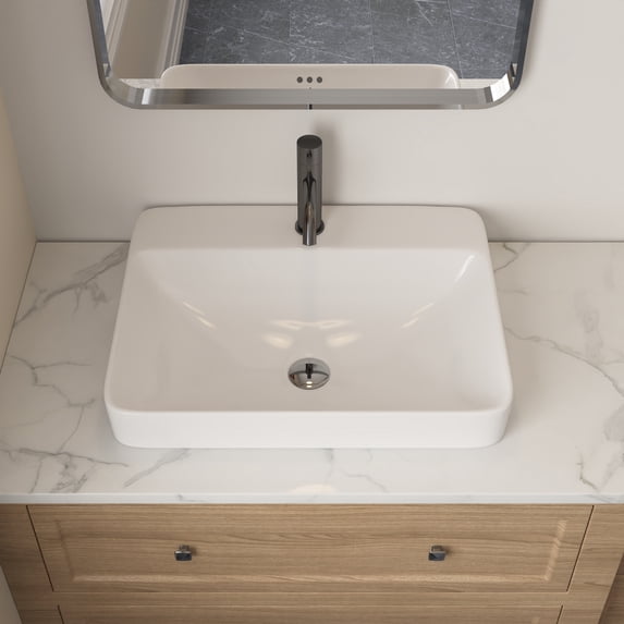 DeerValley 23.82" L x 18.9" W x 6.69" H White Rectangular Vitreous China Drop-in Bathroom Sink with Overflow DV-1DS0121