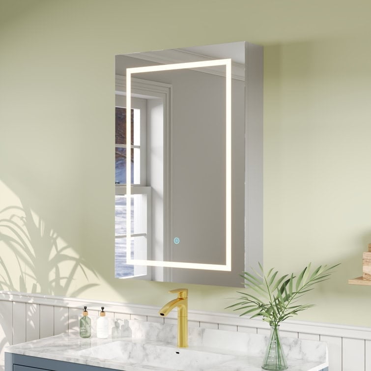 24'' W x 36'' H LED Lighted Wall Mounted Medicine Cabinet with Mirror