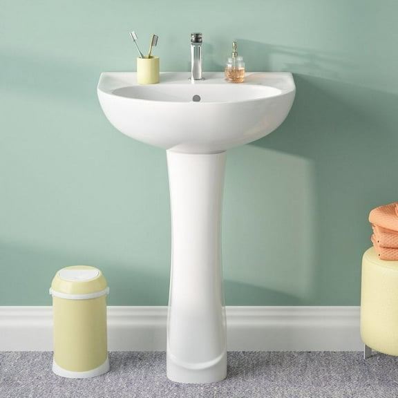 DeerValley Ally DV-1P525 26 5/8" Tall Modern U-Shape White Vitreous China Pedestal Sink with Overflow