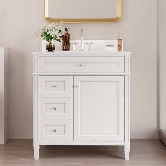 DeerValley Bathroom Vanity 30 Inch Bathroom Vanity with Sink and Backsplash, Pre-Assembled Modern Bath Cabinet with Storage, Soft Close Doors, White