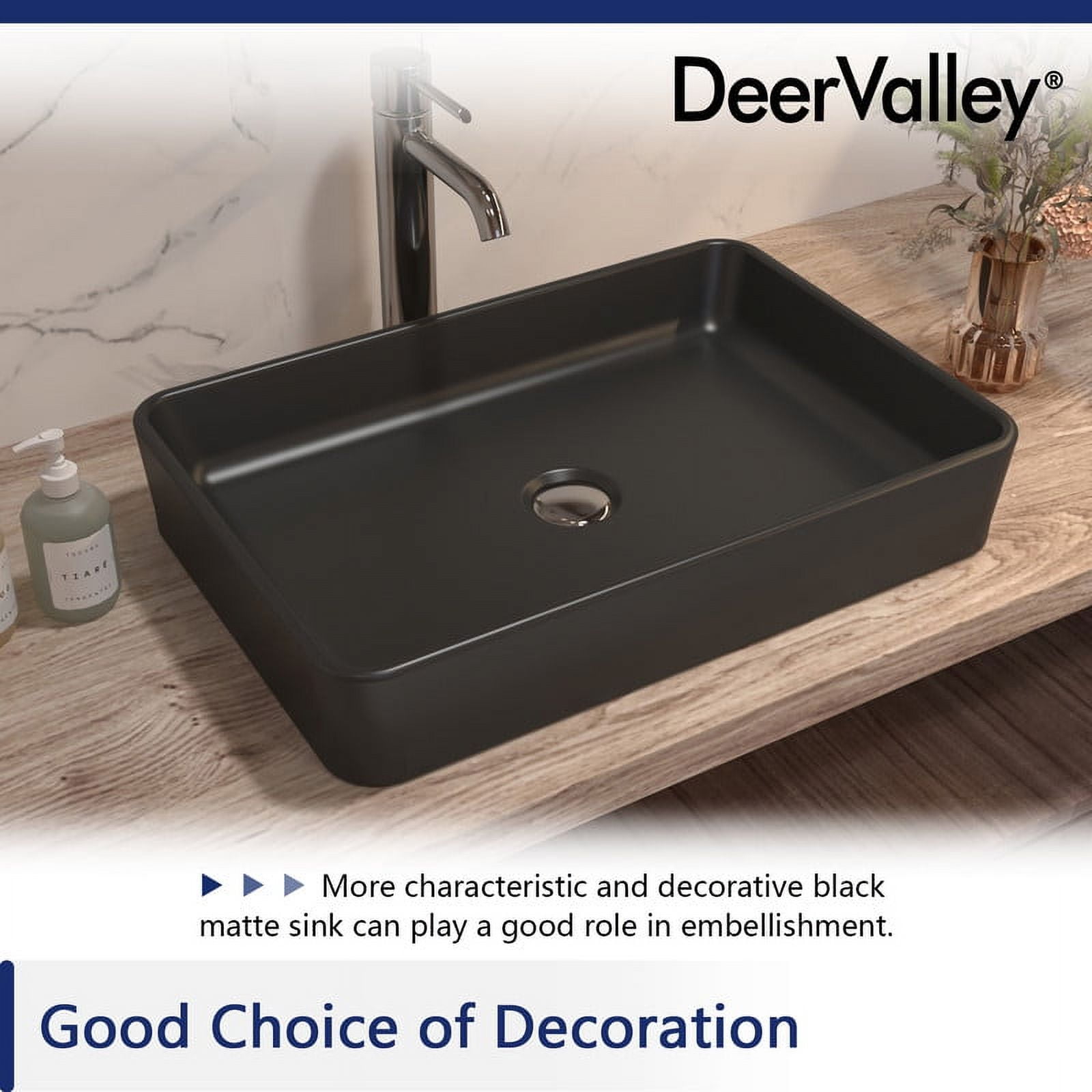Matte Black Rectangular Ceramic Bathroom Vessel Sink