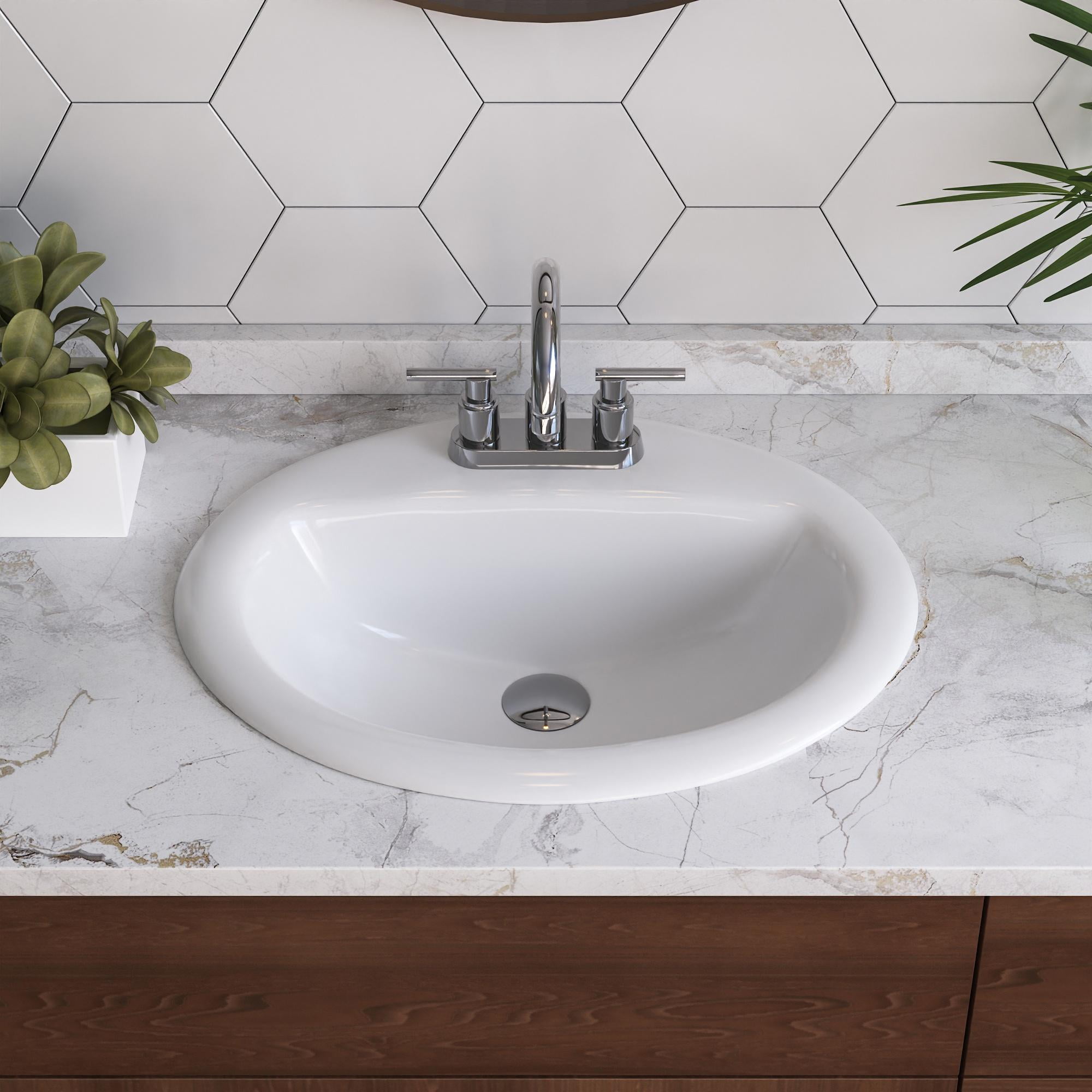 20'' x 17'' White Oval Ceramic Drop-in Bathroom Sink with Overflow