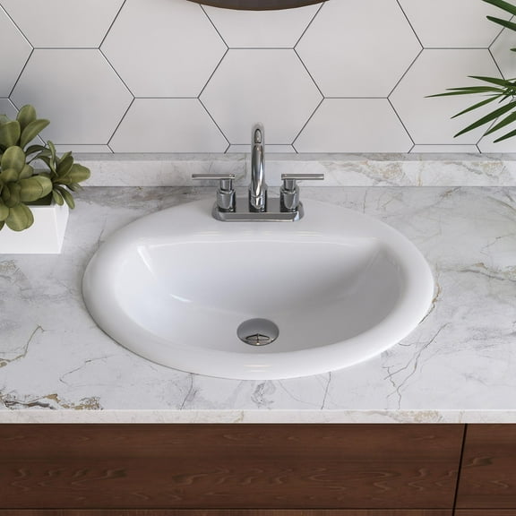 DeerValley DV-1DS0120 20" x 17" White Oval Vitreous China Drop-in Bathroom Sink with Overflow