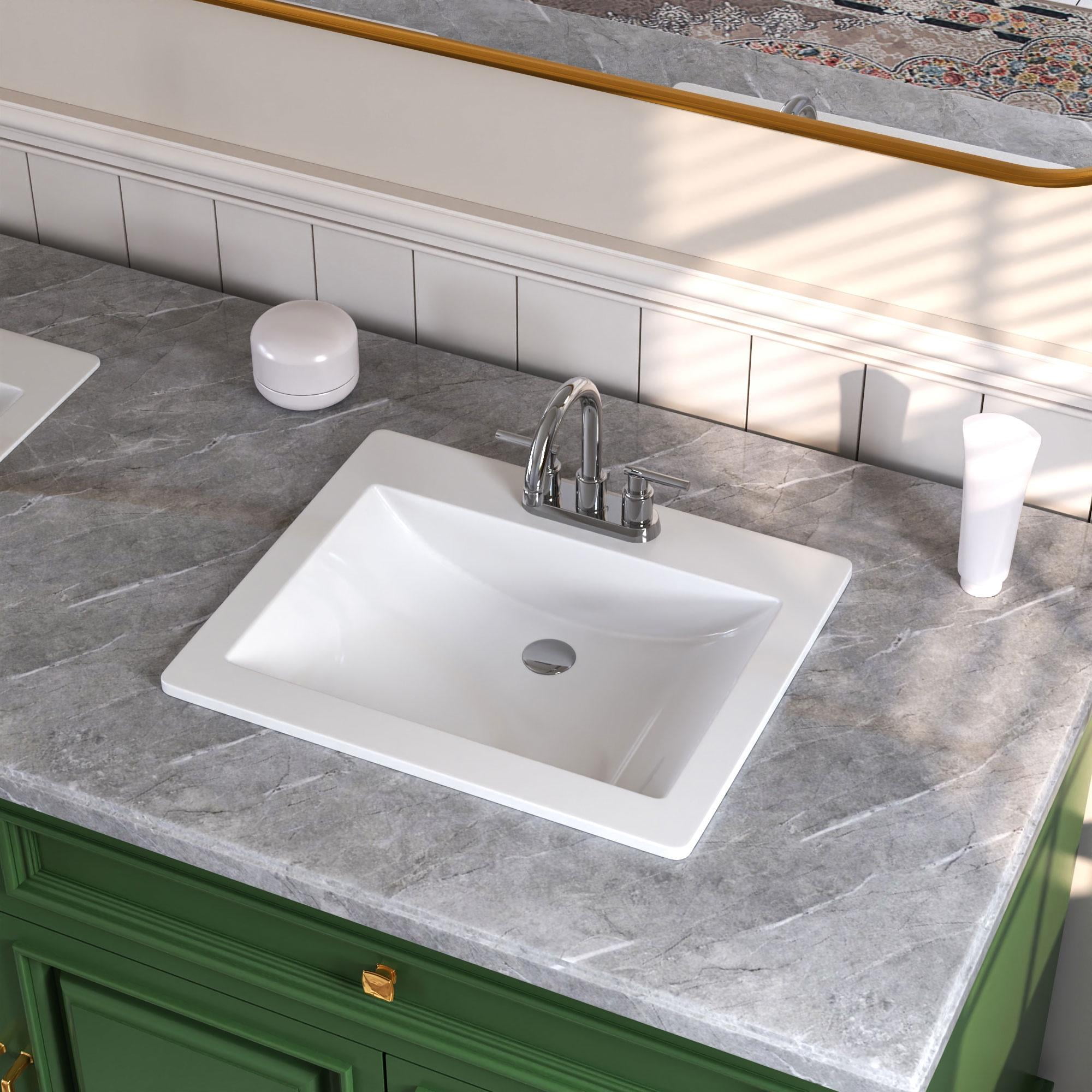 21'' x 18'' White Ceramic Rectangular Drop-In Bathroom Sink