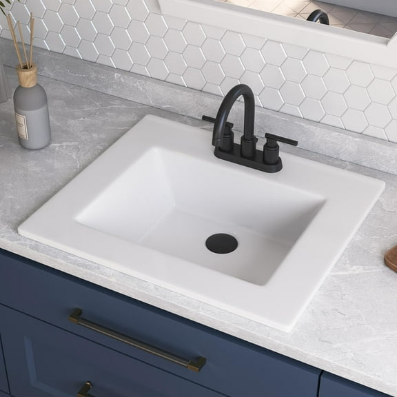 DeerValley DV-1DS0123 21" x 18" White Rectangular Vitreous China Drop-in Bathroom Sink with Overflow