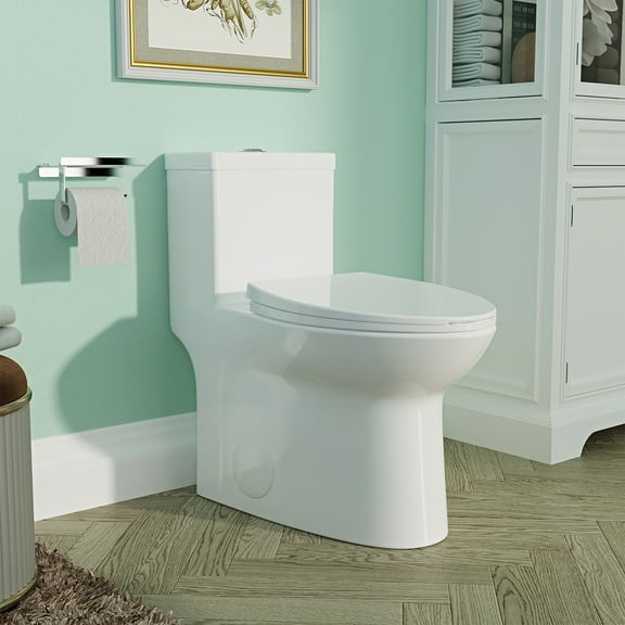 DeerValley DV-1F52508 One Piece Toilet 1.1/1.6 GPF Dual Flush Compact Elongated Toilets Ceramic in White