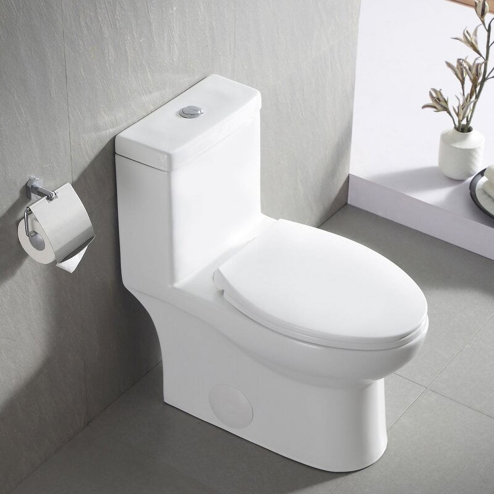 White Ceramic Elongated Dual Flush One-Piece Toilet