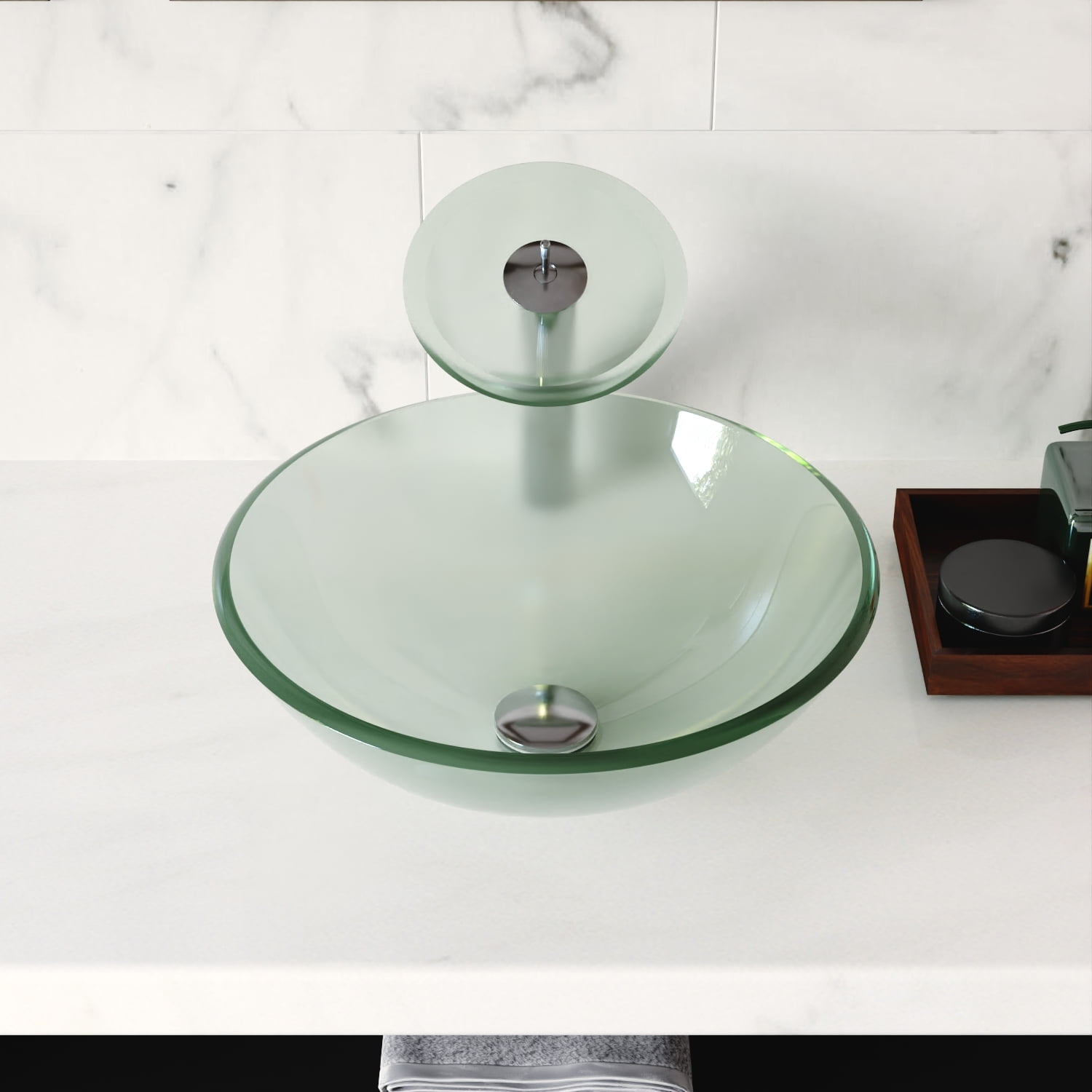 Frosted Glass Circular Above-Counter Vessel Sink