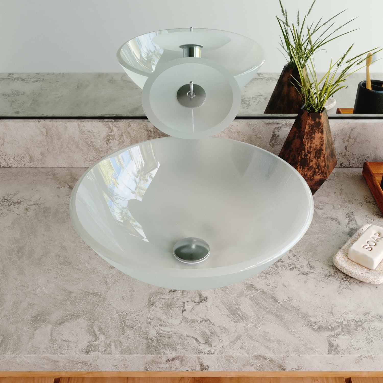 Frosted White Glass Circular Vessel Bathroom Sink