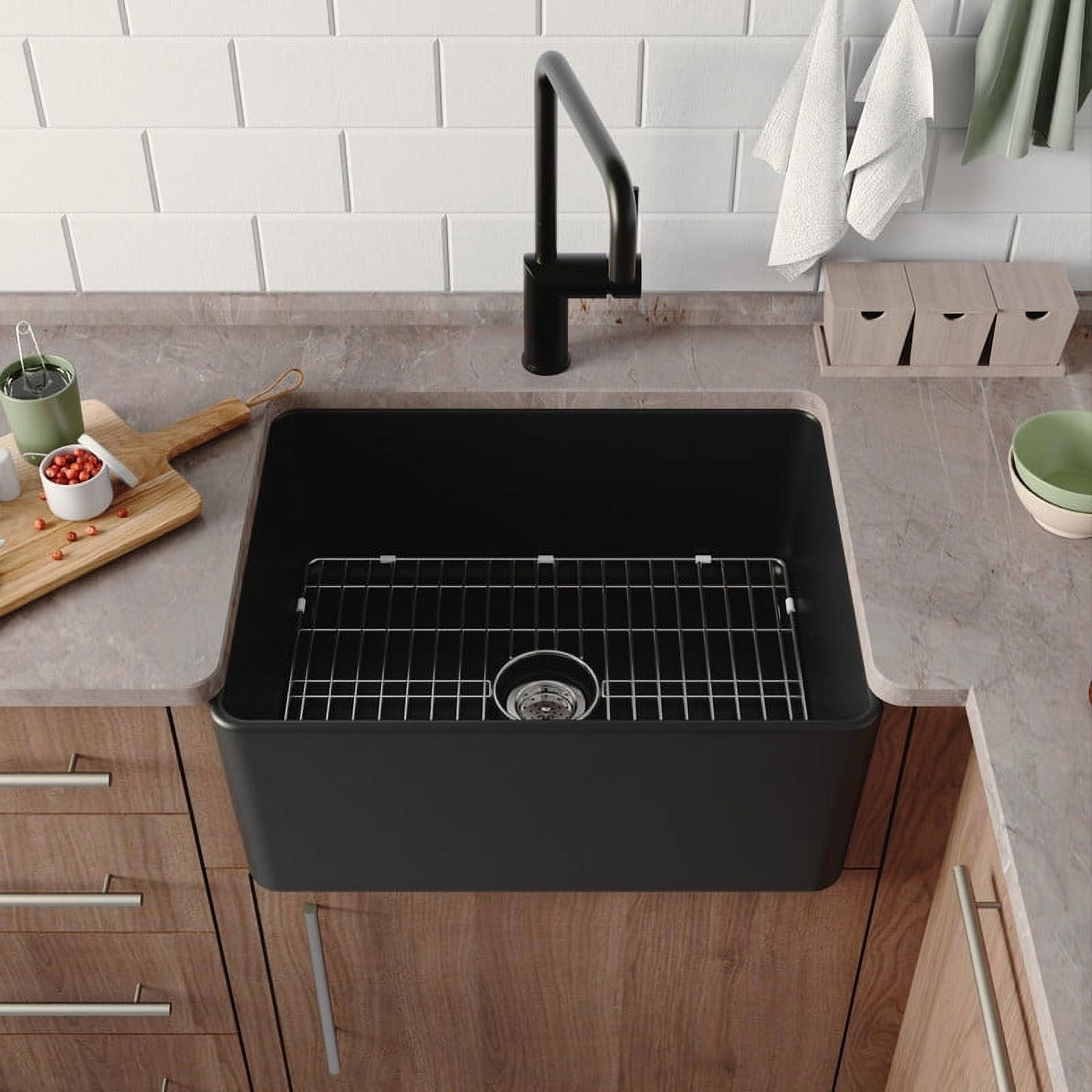 Matte Black Fireclay Single Bowl Farmhouse Kitchen Sink