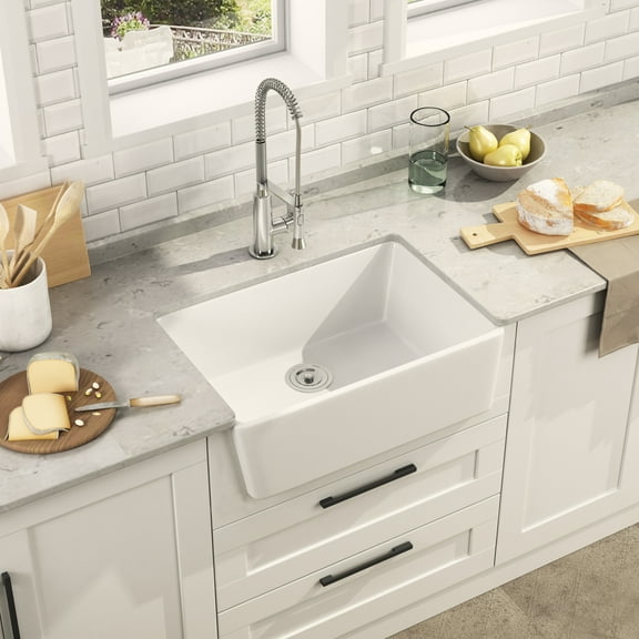 DeerValley DV-1K116W Farmhouse Apron Kitchen Sink Ceramic Sinks for Kitchen Laundry Room Bathroom (24" L x 16" W x 8" H)