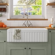 DeerValley DV-1K502 Fireclay Farmhouse Kitchen Sinks 33 Inch Single Bowl with Grid and Strainer  33"L x 18"W x 10"H
