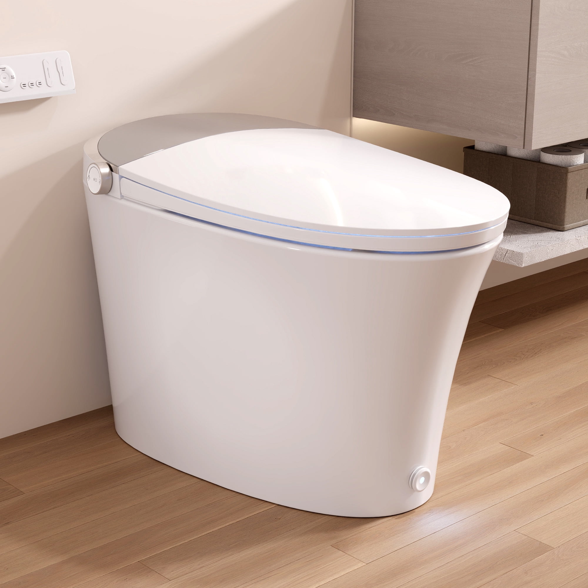 DeerValley DV-1S0456 ADA Smart Toilet with Built-In Bidet,One Piece Tankless Elongated Toilet,Auto Flush,Heated Seat,Hot & Cold Massage Wash,Warm Air Dryer,Remote Control,1000g MaP Flush,White
