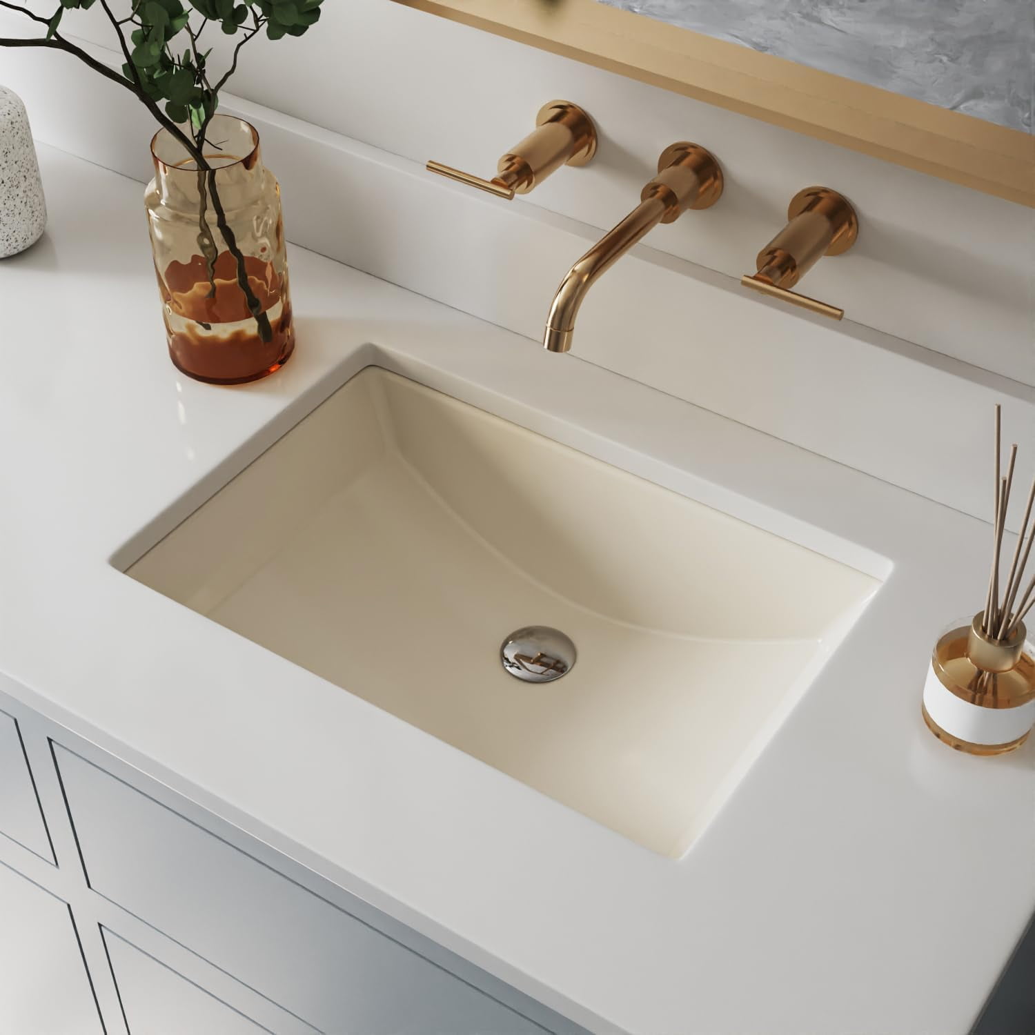 DeerValley DV-1U0085A Ally Rectangular Undermount Bathroom Sink 21 inch Vitreous China Bathroom ...