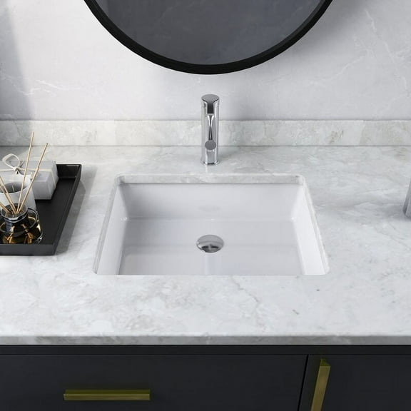 DeerValley DV-1U201 20" L x 16" W White Ceramic Rectangular Undermount Bathroom Sink with Overflow Modern Lavatory Vanity Vessel Sink