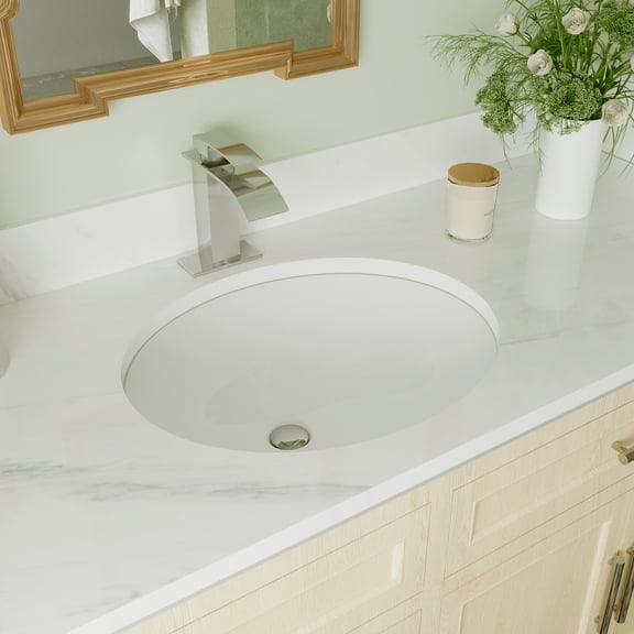 DeerValley DV-1U301 Oval White Ceramic Undermount Bathroom Sink with Overflow Hole (16.5" L x 13.39" W)