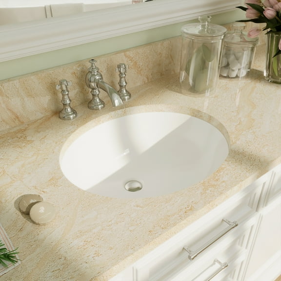DeerValley DV-1U303 Oval Ceramic Undermount Bathroom Sink with Overflow Hole in White 18" L x 15" W