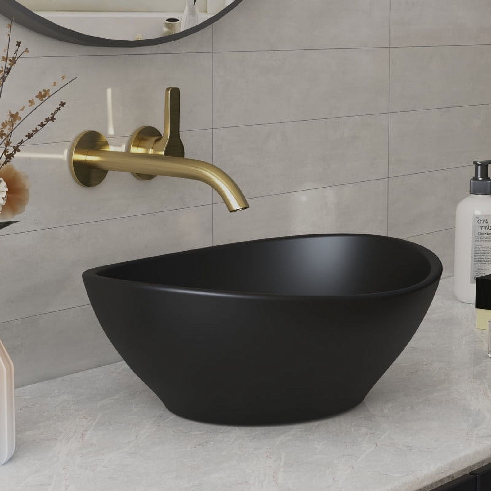 Horizon Matte Black Ceramic Oval Above-Counter Vessel Sink