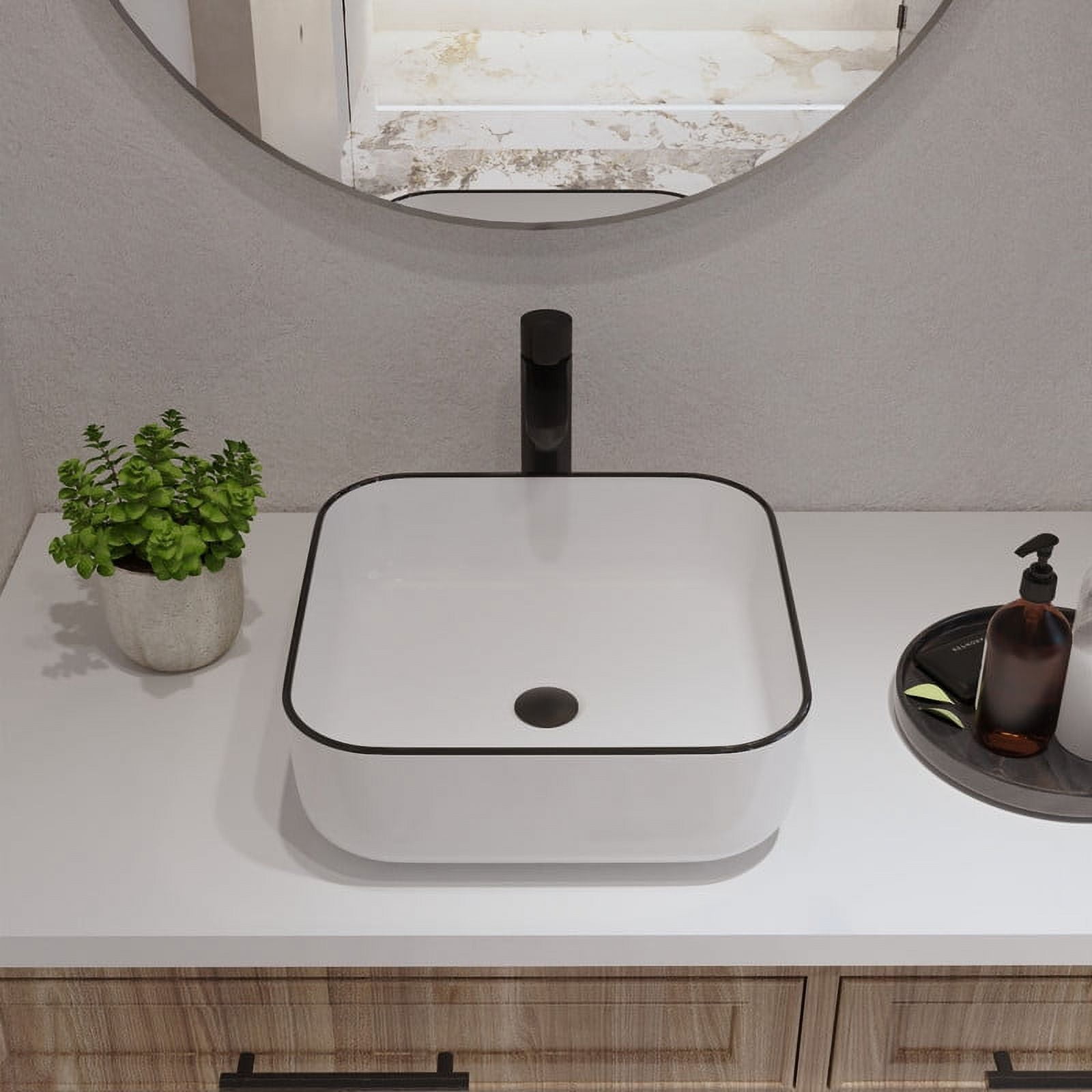 Ace 15'' White and Black Square Ceramic Vessel Sink