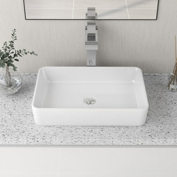 DeerValley DV-1V032 White Ceramic Rectangular Vessel Sink Above Counter White Bathroom Vanity Sink Bathroom Sink Art Basin (19.92'' L x 14'' W x 4.37'' H)