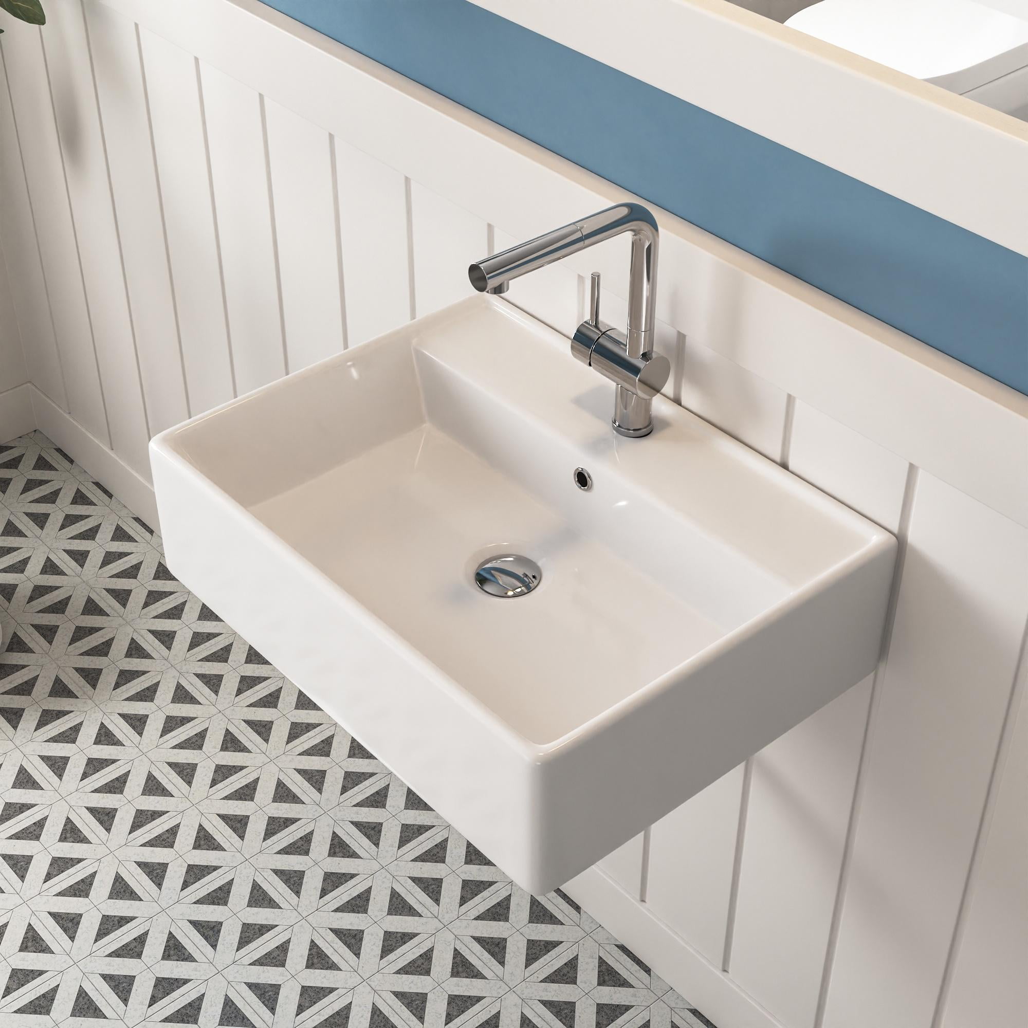 23'' White Ceramic Rectangular Wall-Mount Bathroom Sink