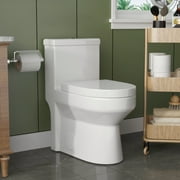 DeerValley 12" Rough-In White One Piece Toilet for Small Bathroom ,Ceramic Round Compact Toilet Dual Flush 1.1/1.6 GPF High Efficiency Water Saving Toilet Soft Close Seat Included