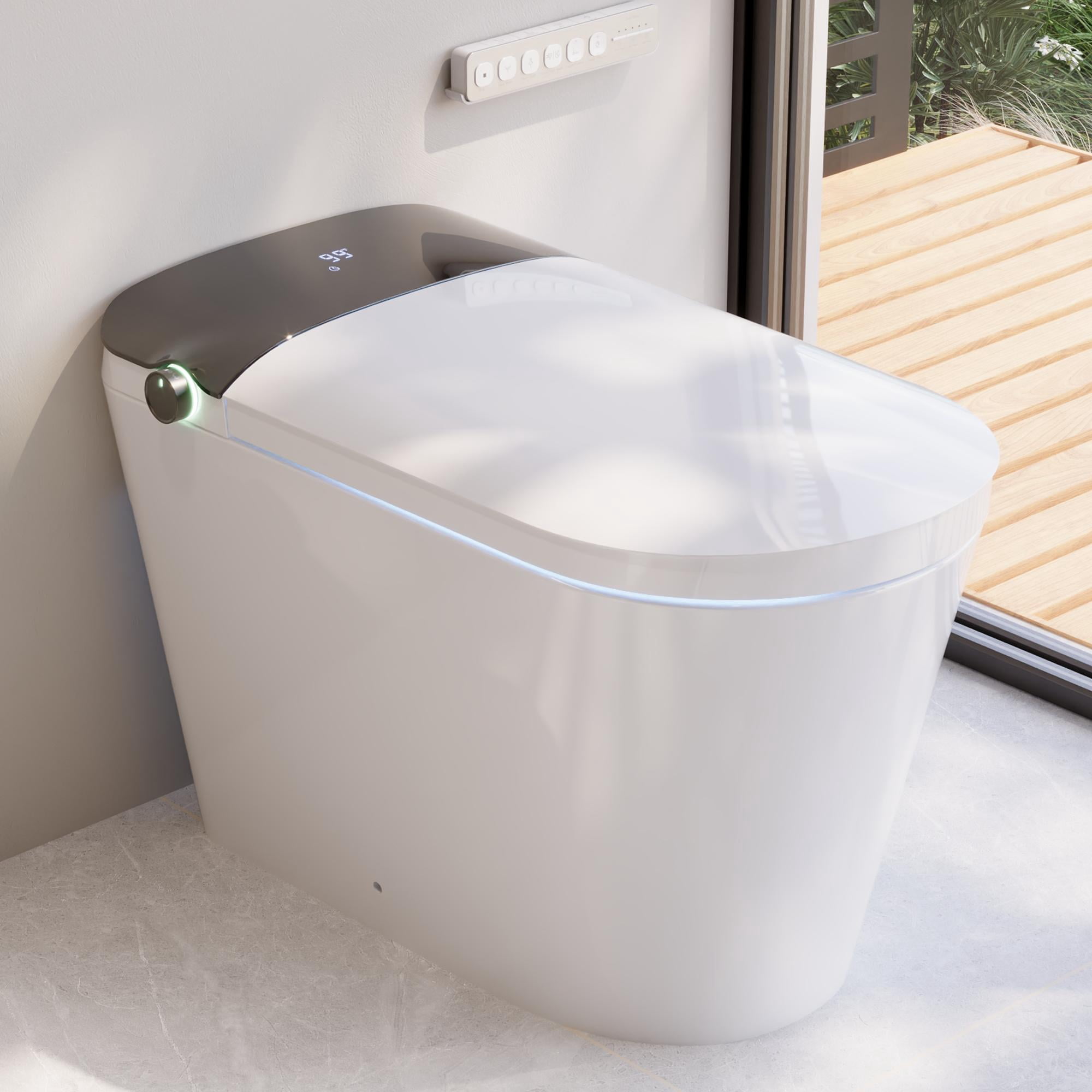 DeerValley Modern Smart Bidet Toilet: All-Season Temp Control, Foam Shield, Built-in Tank & Pump and 17.5" ADA Height in White DV-1S044
