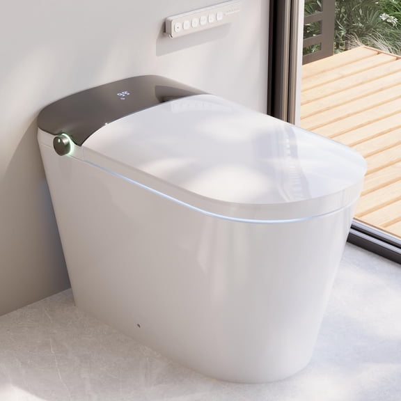 DeerValley Modern Smart Bidet Toilet: All-Season Temp Control, Foam Shield, Built-in Tank & Pump and 17.5" ADA Height in White DV-1S044