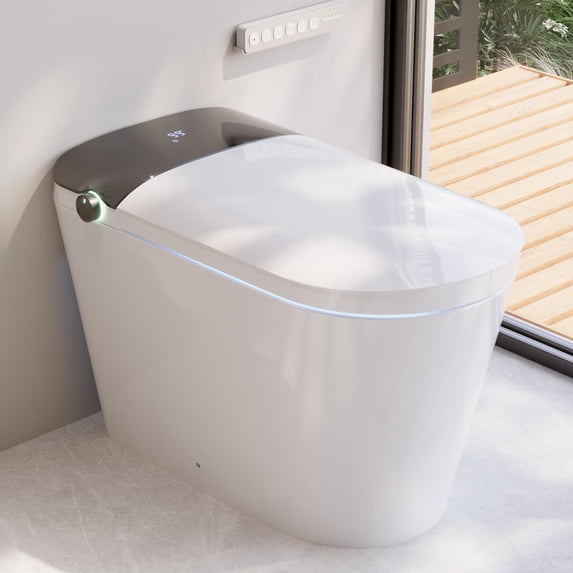 DeerValley Modern Smart Bidet Toilet: All-Season Temp Control, Foam Shield, Built-in Tank & Pump and 17.5" ADA Height in White DV-1S044
