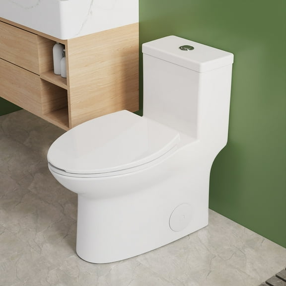 DeerValley NEW Symmetry Dual Flush Elongated One-Piece Toilet Standard Toilet with Comfort Seat Height 1.1/1.6 GPF Dual Flush Elongated ToiletSoft Closed Seat Included