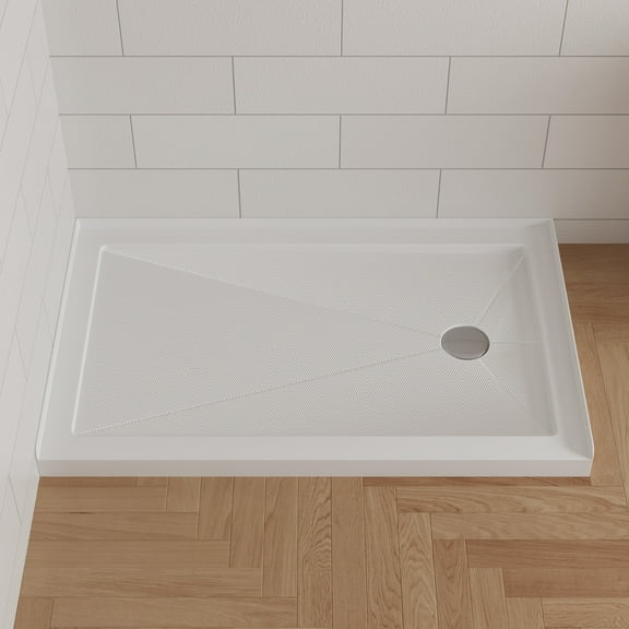 DeerValley Rectangular 48 in. L x 30 in. W Acrylic Alcove Shower Pan Base with Right Drain in White