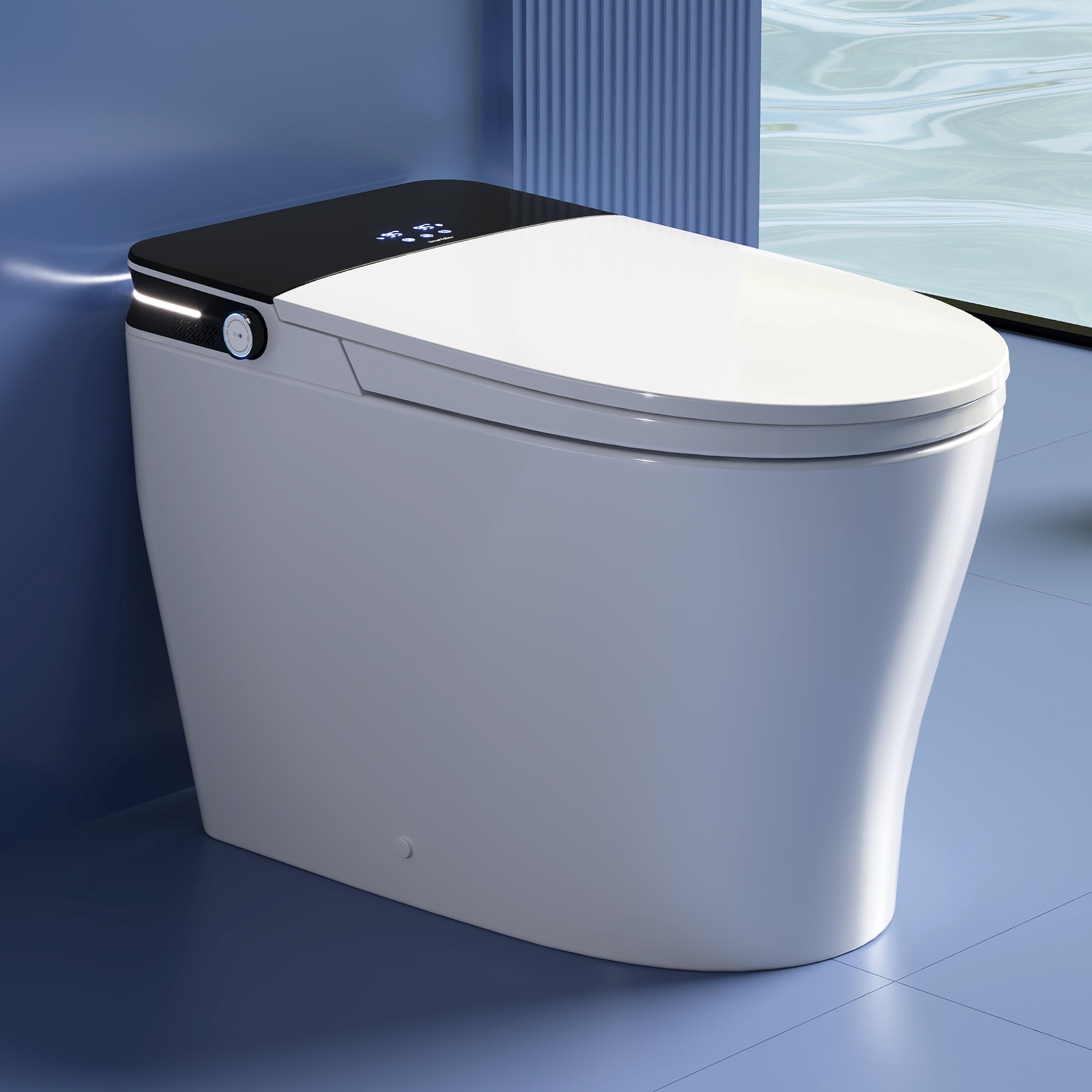 DeerValley Smart Toilet with Bidet, ADA Chair Height Tankless Elongated Toilet, 1.28 GPF, Heated Seat, Warm Water Wash, Auto Flush, Foam Shield, Pump Assisted Flush, Warm Air Dryer, Remote Control