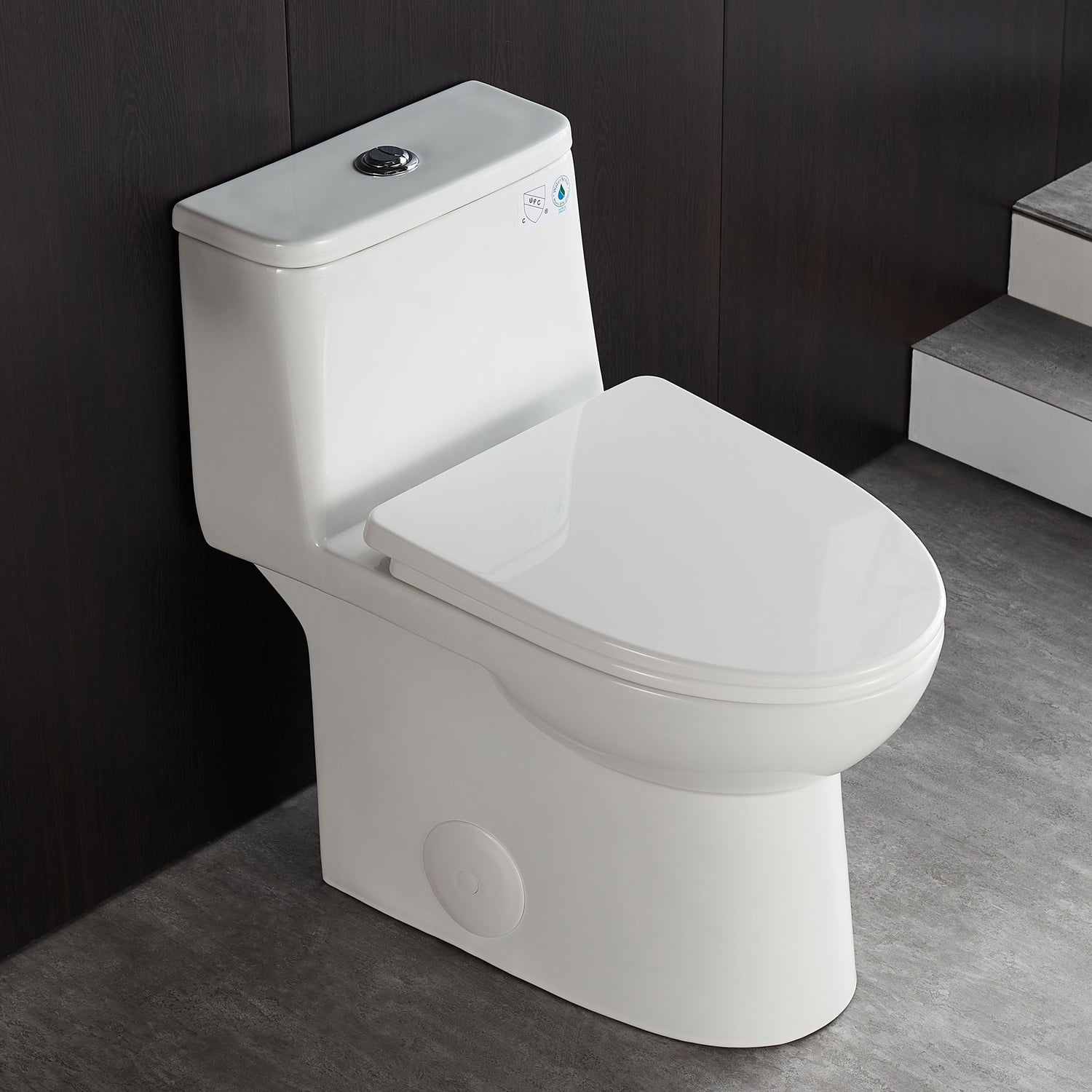 White Ceramic Elongated Dual Flush One-Piece Toilet