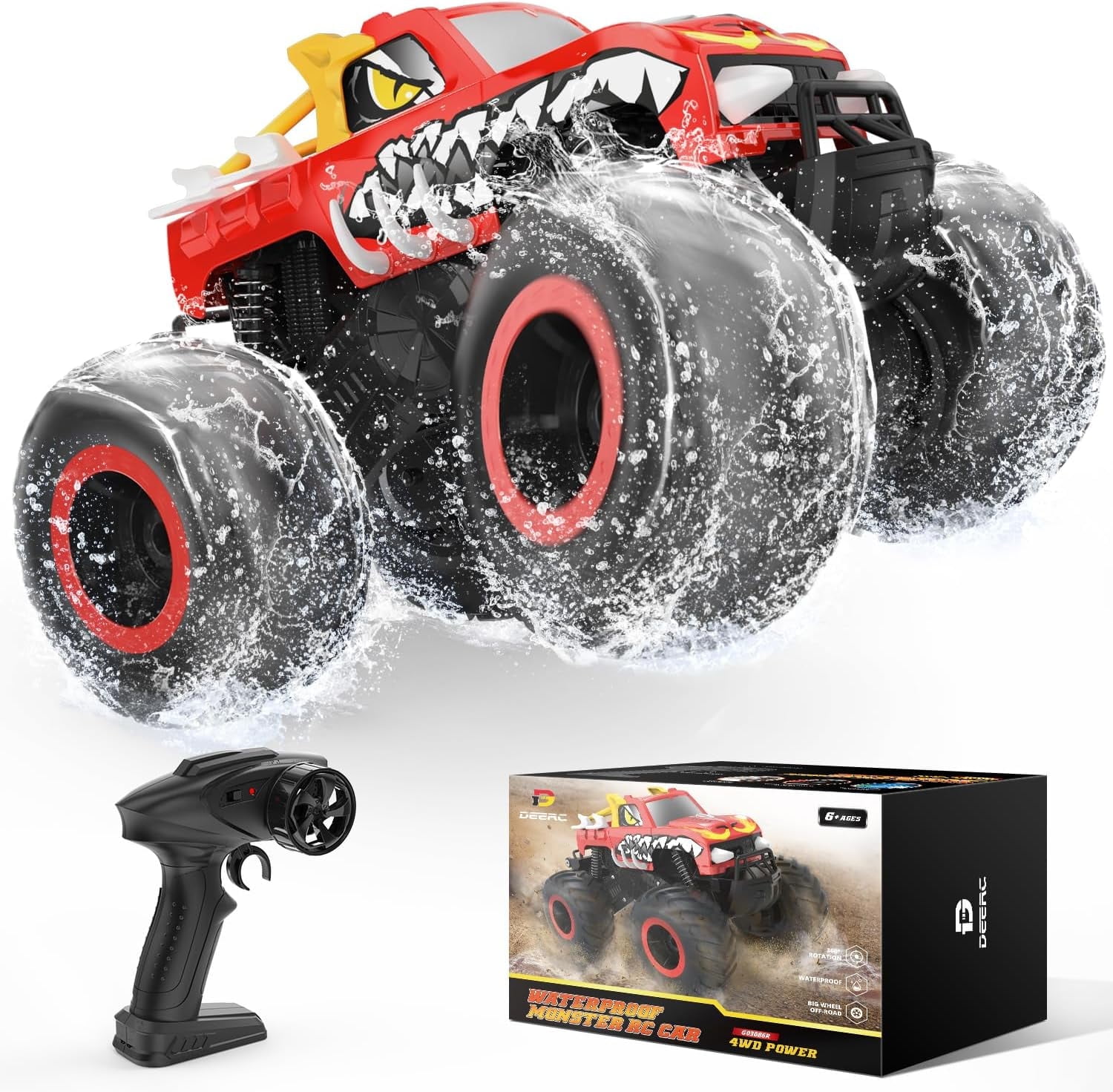 Deerc Waterproof Radio Control Cars with Remote Controller, Red, 2.94 lb