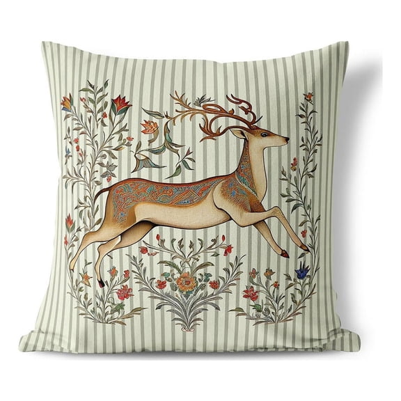 Deerfield Flowers Throw Pillow in Green 18 x 18