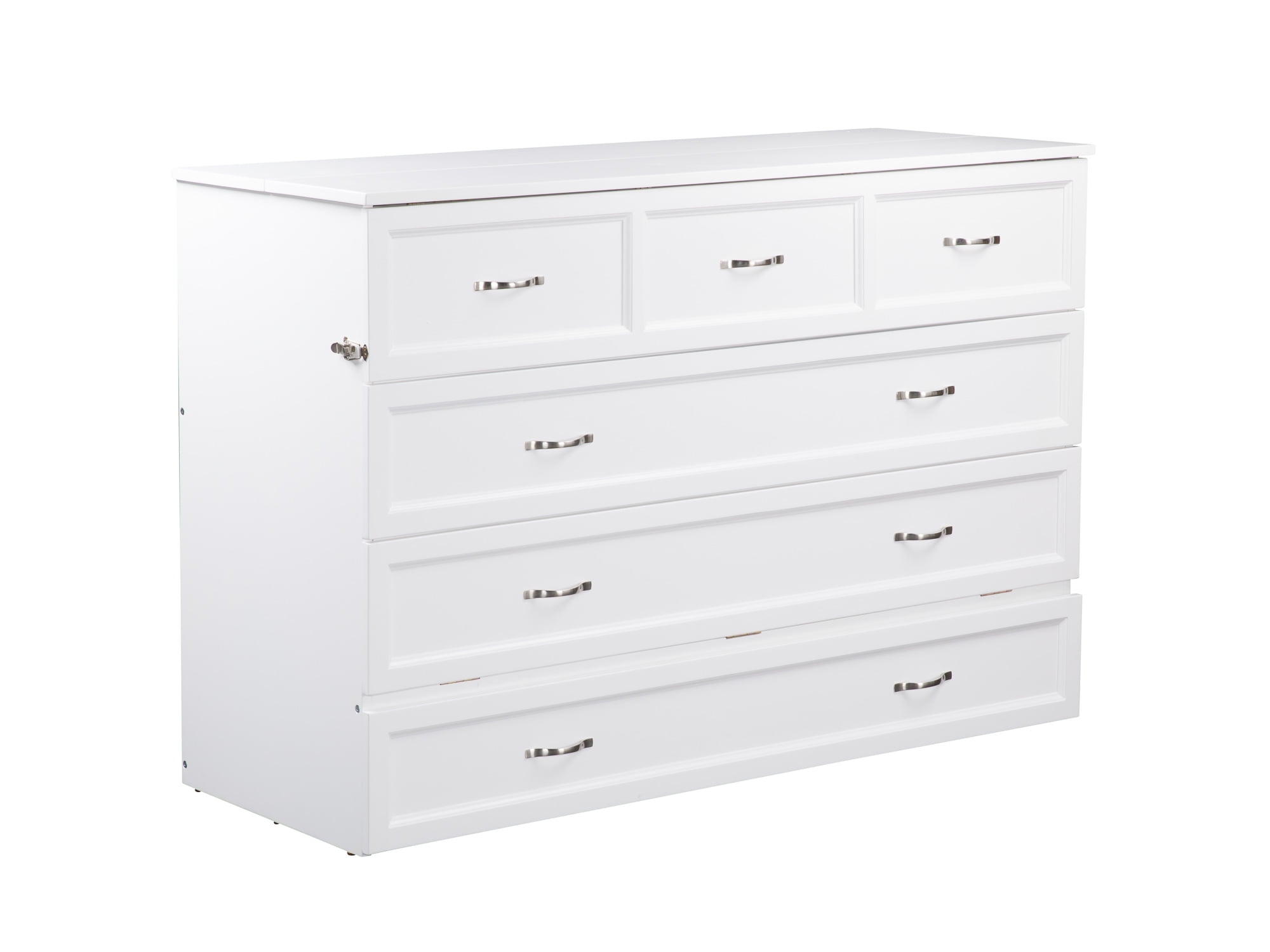White Coastal Queen Murphy Bed Chest with Charging Station