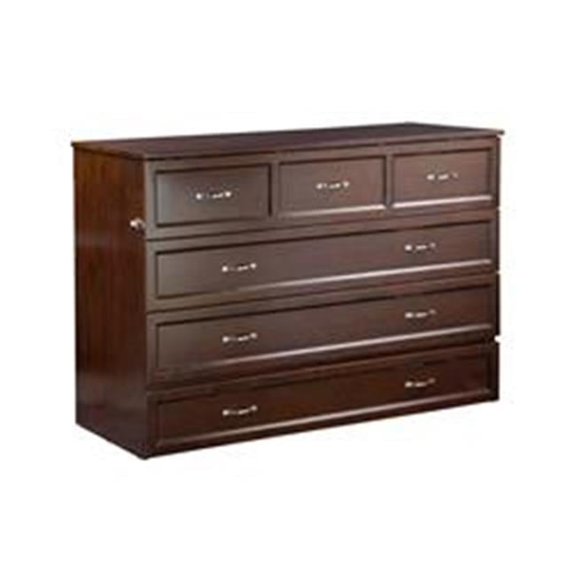 Queen Antique Walnut Murphy Bed Chest with Charging Station