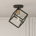 thumbnail image 1 of Deering 10.25-in W LED Compatible Matte Black and Gold Satin Brass Contemporary Flush Mount Ceiling Light Fixture, 1 of 12