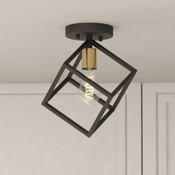 Deering 10.25-in W LED Compatible Matte Black and Gold Satin Brass Contemporary Flush Mount Ceiling Light Fixture