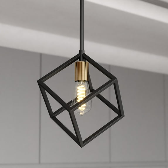 Deering LED Compatible Matte Black and Gold Satin Brass Contemporary Mini Pendant Ceiling Light